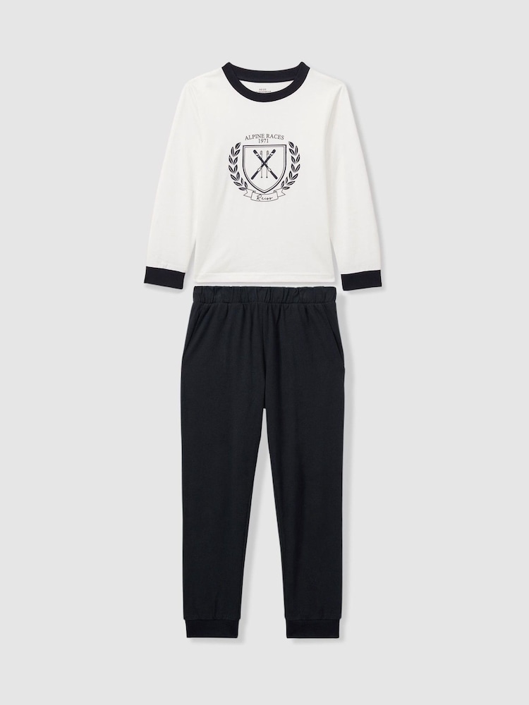 Reiss White/Navy Willow Set Alpine Races 100% Cotton Jersey Pyjamas - Image 2 of 5