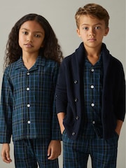 Reiss Green/Navy/White Tomba Set 3-9 yrs Brushed-Cotton Check Pyjama Set - Image 1 of 5