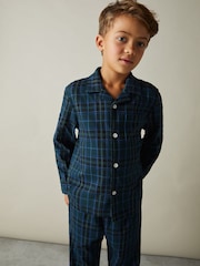 Reiss Green/Navy/White Tomba Set 3-9 yrs Brushed-Cotton Check Pyjama Set - Image 3 of 5