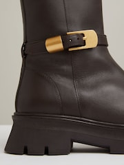 Reiss Chocolate Elena Leather Cleated Ankle Boots - Image 3 of 4