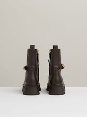 Reiss Chocolate Elena Leather Cleated Ankle Boots - Image 4 of 4