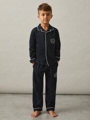 Reiss Navy Clyde Set Alpine Races 100% Cotton Jersey Pyjamas - Image 1 of 5
