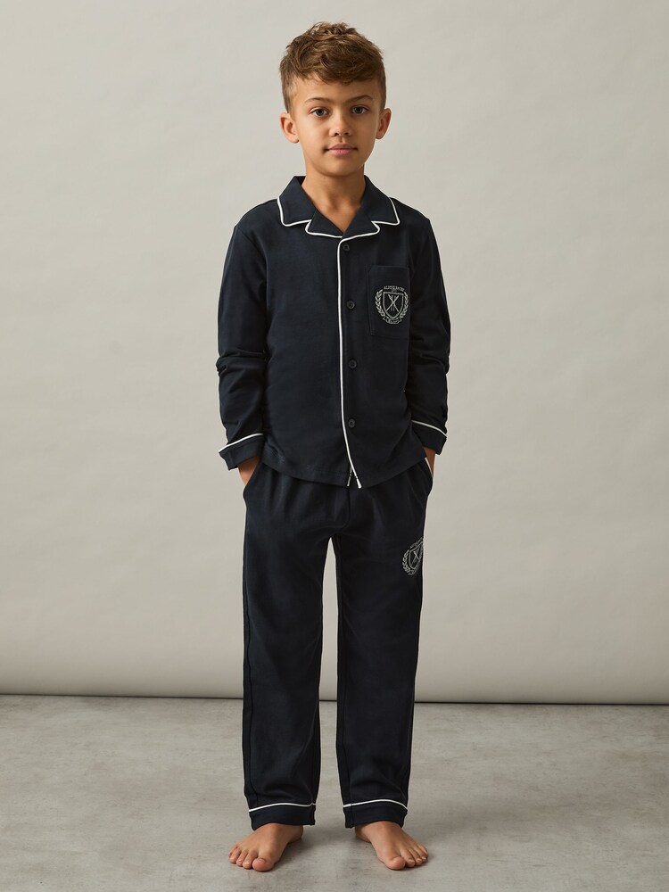 Reiss Navy Clyde Set Alpine Races 100% Cotton Jersey Pyjamas - Image 1 of 5