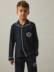 Reiss Navy Clyde Set Alpine Races 100% Cotton Jersey Pyjamas - Image 3 of 5