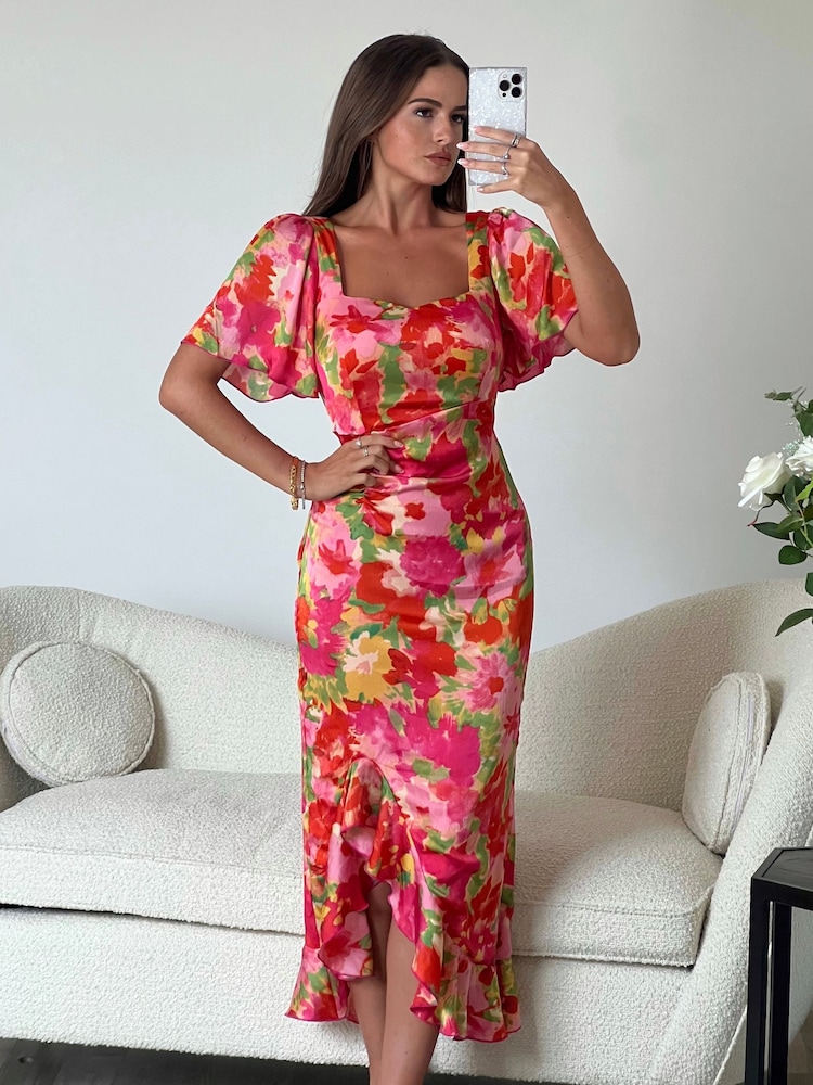 Girl In Mind Pink Heidi Ruched Midi Dress - Image 1 of 4
