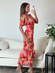 Girl In Mind Pink Heidi Ruched Midi Dress - Image 2 of 4