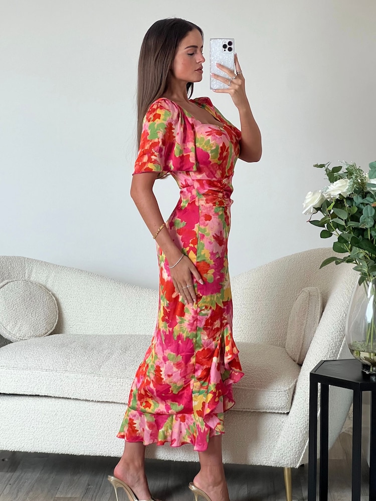 Girl In Mind Pink Heidi Ruched Midi Dress - Image 2 of 4