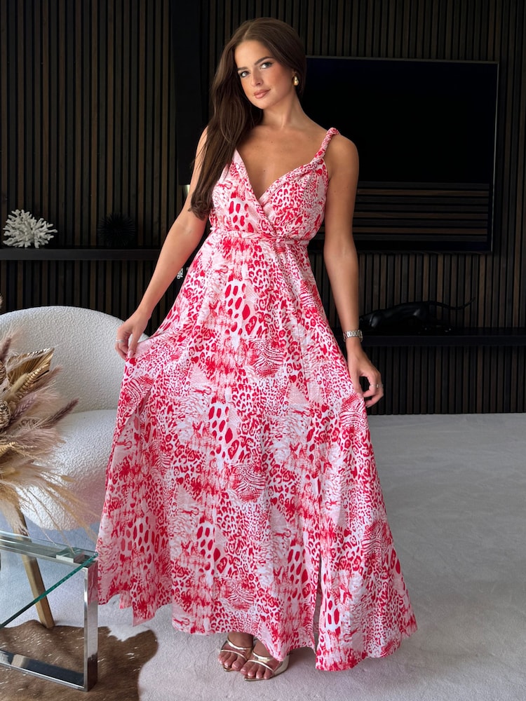 Красный - Girl In Mind Roma Animal Maxi Dress - Image 1 of 4