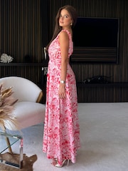 Красный - Girl In Mind Roma Animal Maxi Dress - Image 4 of 4
