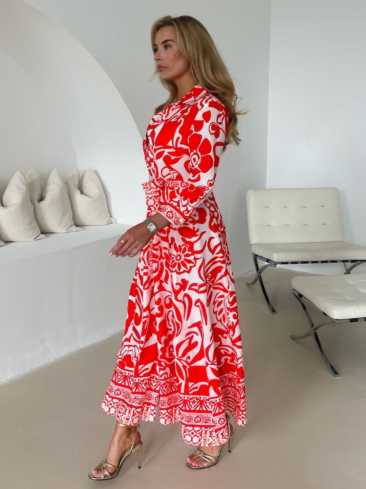 Girl In Mind Orange Angela Piping Detail Midi Shirt Dress - Image 2 of 4