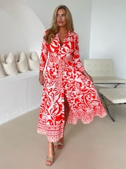 Girl In Mind Orange Angela Piping Detail Midi Shirt Dress - Image 3 of 4