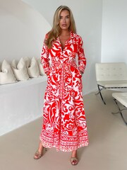 Girl In Mind Orange Angela Piping Detail Midi Shirt Dress - Image 4 of 4