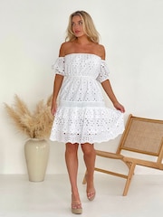 Girl In Mind White Camden Broidery Off Shoulder 100% Cotton Dress - Image 1 of 4