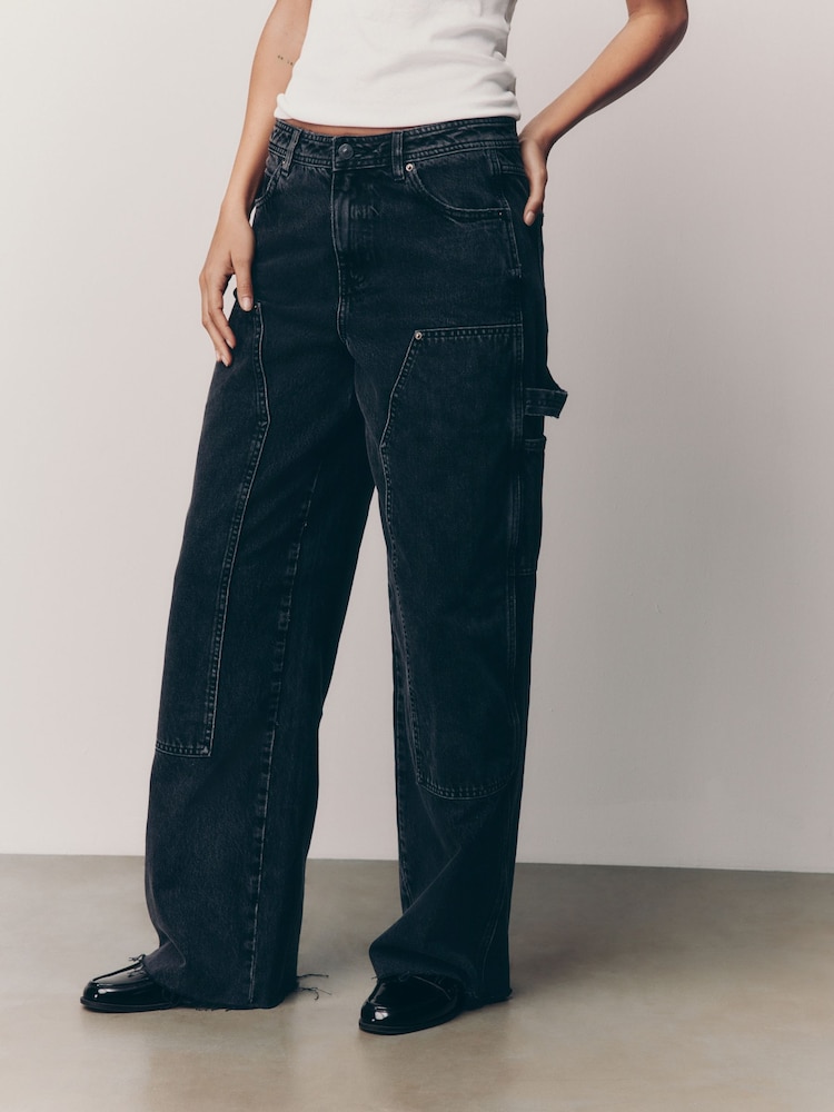 Buy Black Carpenter Wide Leg 100% Cotton Jeans from the Next UK