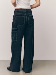 Noir - Jeans Carpenter à jambe large 100% coton - Image 4 de 7