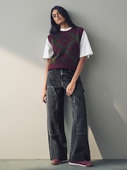 Black Hourglass Carpenter Wide Leg 100% Cotton Jeans - Image 1 of 11