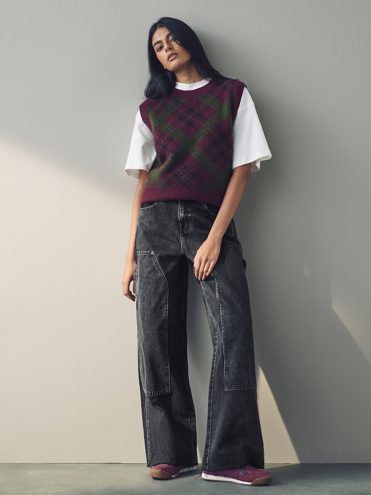 Black Hourglass Carpenter Wide Leg 100% Cotton Jeans - Image 1 of 11