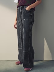 Black Hourglass Carpenter Wide Leg 100% Cotton Jeans - Image 3 of 11