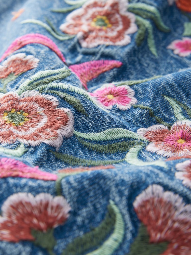 Mittelblau - Bestickte Jeans mit weitem Bein aus 100 % Baumwolle - Bild 7 von 7