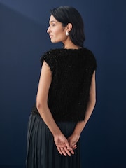 Black Short Sleeve Fluffy Top - Image 3 of 7