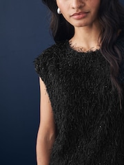 Black Short Sleeve Fluffy Top - Image 4 of 7