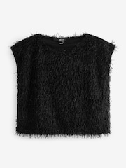 Black Short Sleeve Fluffy Top - Image 5 of 7