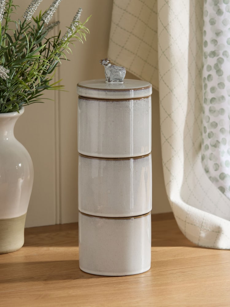 Grey Cow Stacking Storage Jars - Image 1 of 5