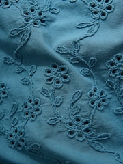 Blue Textured Floral Cornelli Embroidered Long Sleeve 100% Cotton Boho Blouse - Image 11 of 11