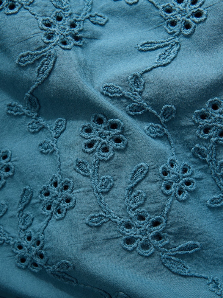 Blue Textured Floral Cornelli Embroidered Long Sleeve 100% Cotton Boho Blouse - Image 11 of 11