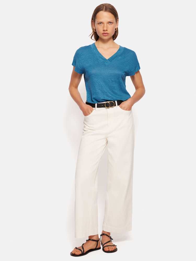 Jigsaw Blue 100% Linen V-Neck T-Shirt - Image 2 of 6 Jigsaw Blue 100% Linen V-Neck T-Shirt - Image 2 of 6