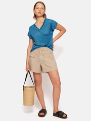 Jigsaw Blue 100% Linen V-Neck T-Shirt - Image 3 of 6