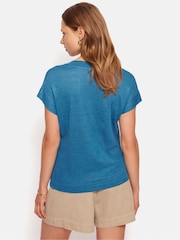 Jigsaw Blue 100% Linen V-Neck T-Shirt - Image 5 of 6