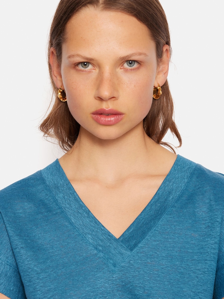 Jigsaw Blue 100% Linen V-Neck T-Shirt - Image 6 of 6 Jigsaw Blue 100% Linen V-Neck T-Shirt - Image 6 of 6