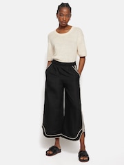 Jigsaw Black Scalloped Embroidery Linen Blend Trousers - Image 1 of 5