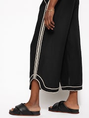 Jigsaw Black Scalloped Embroidery Linen Blend Trousers - Image 2 of 5