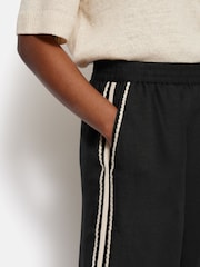 Jigsaw Black Scalloped Embroidery Linen Blend Trousers - Image 3 of 5