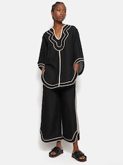 Jigsaw Black Scalloped Embroidery Linen Blend Trousers - Image 5 of 5