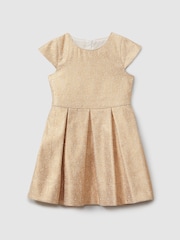 Reiss Gold Nia 9-13 yrs Metallic Pleated Cap Sleeve Dress - Image 2 of 4