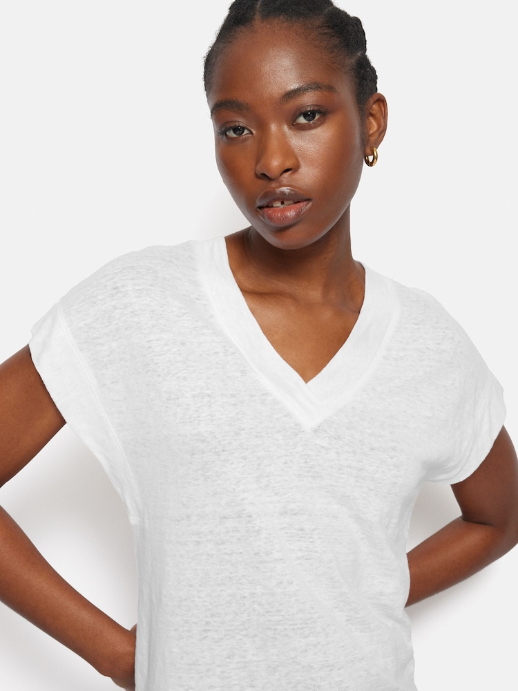 Jigsaw White 100% Linen V-Neck T-Shirt - Image 1 of 5 Jigsaw White 100% Linen V-Neck T-Shirt - Image 1 of 5