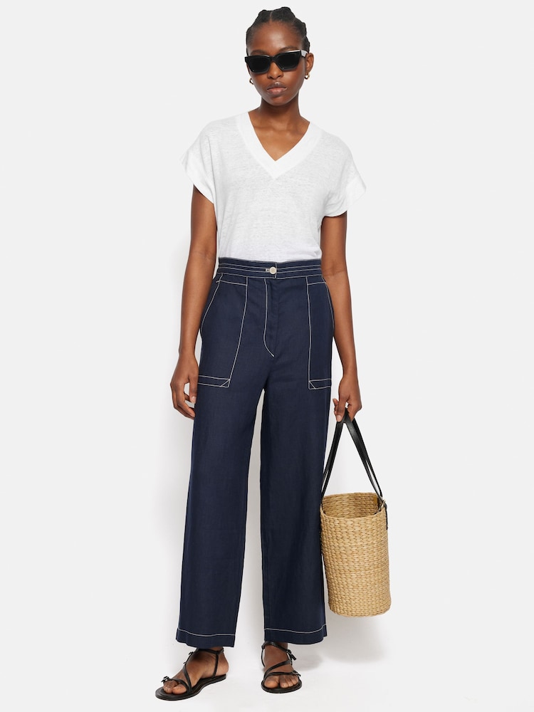 Jigsaw White 100% Linen V-Neck T-Shirt - Image 2 of 5 Jigsaw White 100% Linen V-Neck T-Shirt - Image 2 of 5