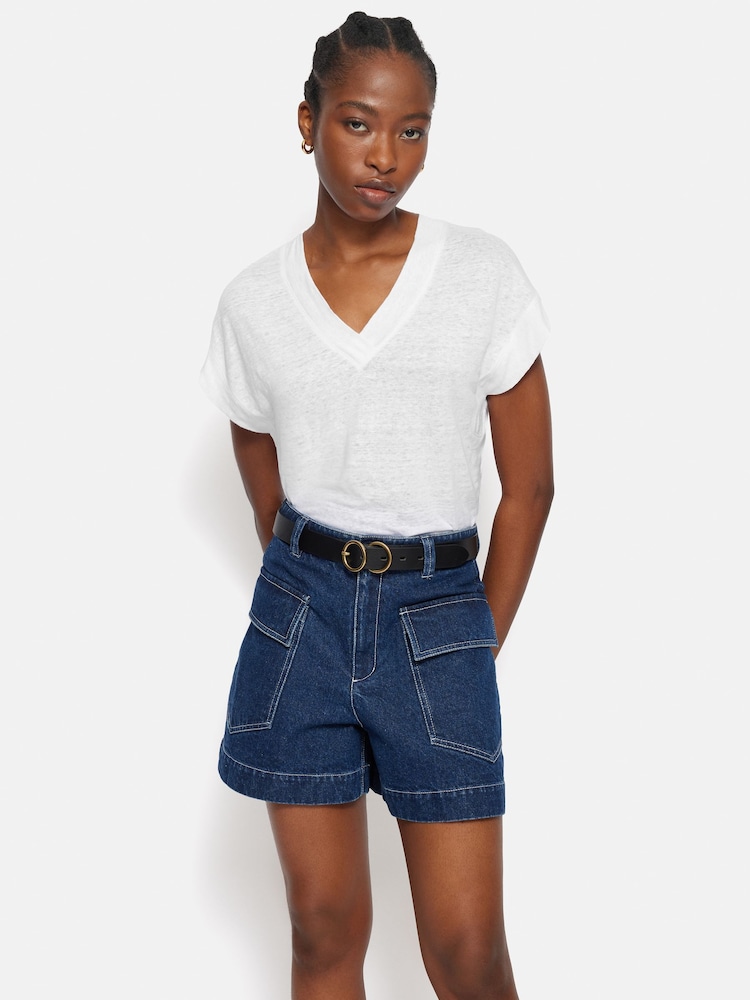 Jigsaw White 100% Linen V-Neck T-Shirt - Image 5 of 5 Jigsaw White 100% Linen V-Neck T-Shirt - Image 5 of 5