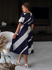 Girl In Mind Blue Nadine Stripe Wrap Detail Midi Dress - Image 2 of 4