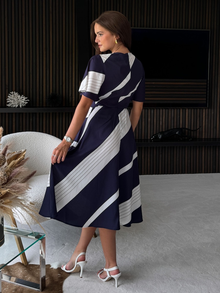 Girl In Mind Blue Nadine Stripe Wrap Detail Midi Dress - Image 2 of 4