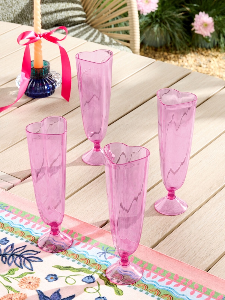 Set of 4 Pink Heart Picnic Acrylic Flute Glasses - Image 3 of 6