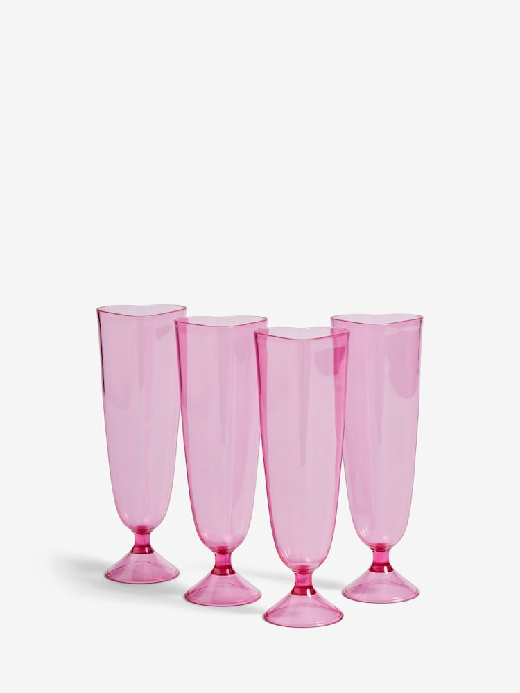 Set of 4 Pink Heart Picnic Acrylic Flute Glasses - Image 4 of 6