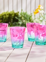 Pink/Turquoise Blue Flamingo Picnic Set of 4 Tumbler Glasses - Image 1 of 4