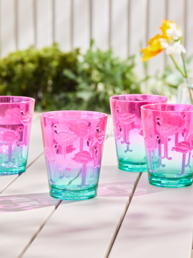 Pink/Turquoise Blue Flamingo Picnic Set of 4 Tumbler Glasses - Image 1 of 4