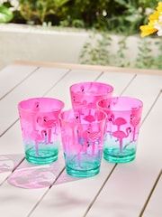 Pink/Turquoise Blue Flamingo Picnic Set of 4 Tumbler Glasses - Image 2 of 4