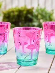 Pink/Turquoise Blue Flamingo Picnic Set of 4 Tumbler Glasses - Image 3 of 4