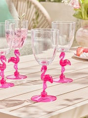 Pink/Turquoise Blue Flamingo Picnic Set of 4 Wine Glasses - Image 1 of 4